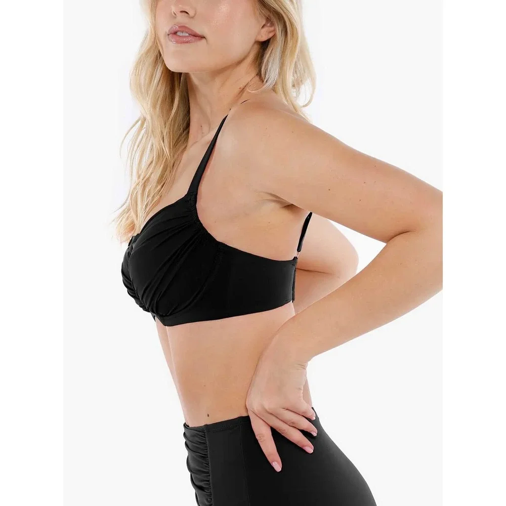 NEW Popilush Shapewear Ruched Underwire Bikini Top Black Large Swimwear